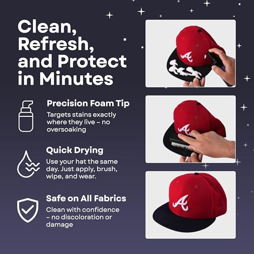MAGICAL CAP SOLUTIONS Hat Cleaning Kit – 4-Step Headwear Cleaner with Foam, Brush, Deodorizer & Protector – Safe for Baseball Caps, Snapbacks & All Types of Fabrics - Image 5