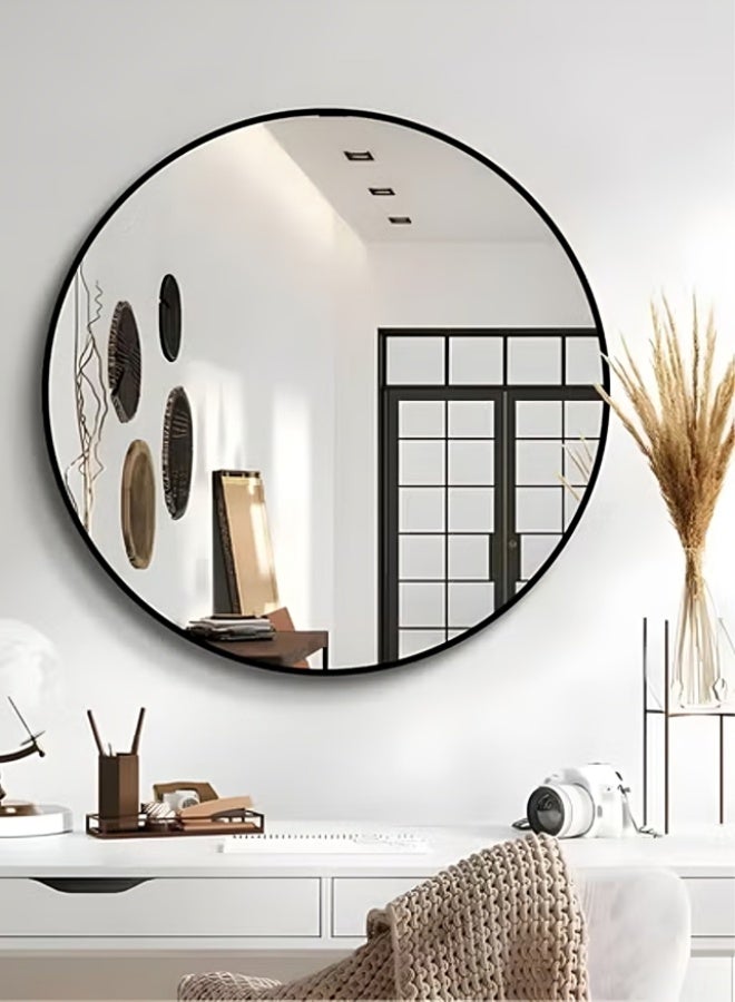 تايمي مرآة تزين بتصميم أنيق 60سم - مرآة مكياج بإطار معدني أسود - تصميمها الرائع مناسب لغرفة الملابس وغرفة المعيشة وغرفة النوم والديكور - Image 1