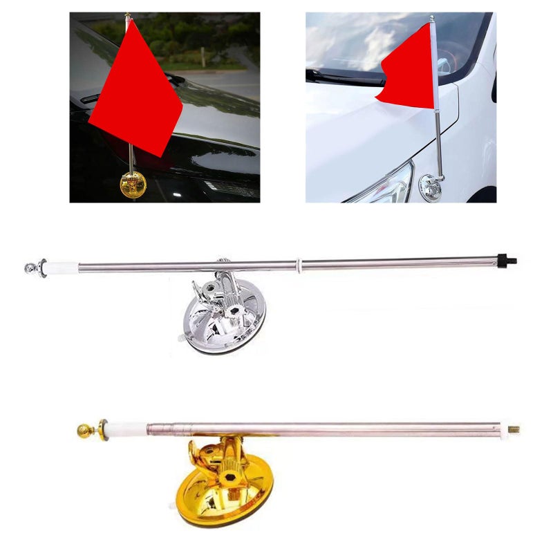 Golden Suction Cup Universal Car Flag Mount Stainless Steel Telescoping Flagpole No Drill - Image 3