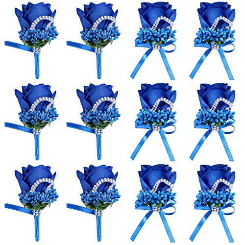 Giegxin Giegxin 12 Pieces Wrist Corsage Boutonniere Set Artificial Rose Handmade Bridesmaid Corsage and Groom Men Boutonniere  - Image 1