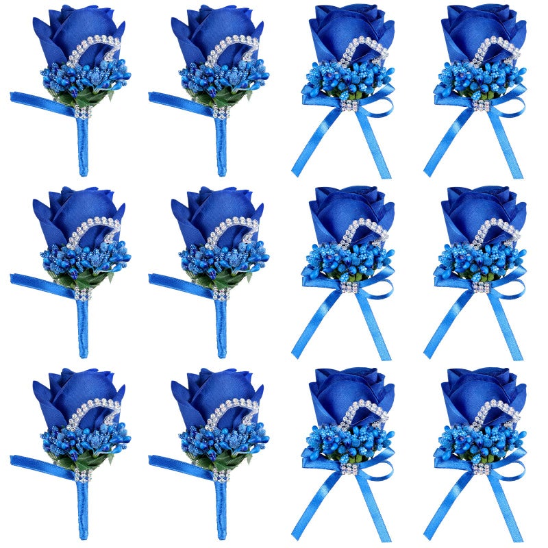 Giegxin Giegxin 12 Pieces Wrist Corsage Boutonniere Set Artificial Rose Handmade Bridesmaid Corsage and Groom Men Boutonniere  - Image 2
