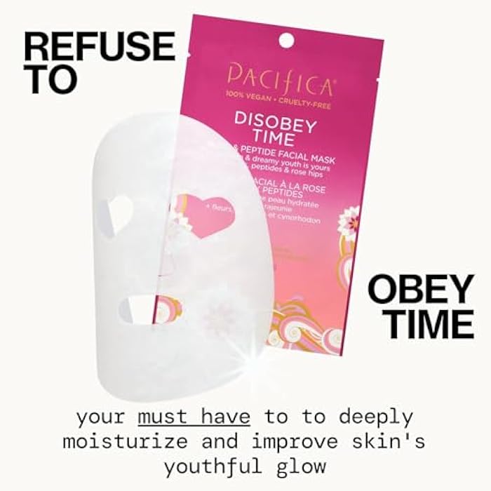 Pacifica Disobey Time Rose & Peptide Facial Sheet Mask 6-PACK Hydrating Anti-Aging Mask for Fine Lines & Dry Skin Infused w/Hyaluronic Acid & Chamomile Clean Vegan & Cruelty-Free Dermatologist Tested - Image 4