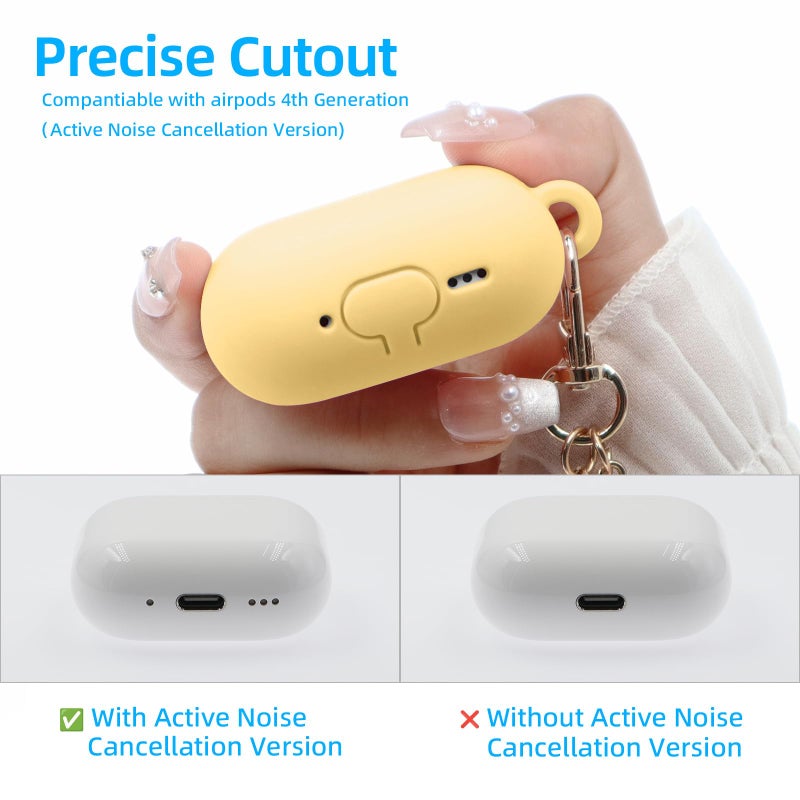 CASEFUN Compatible with AirPods 4 Case, Premium Soft Silicone Protective Case Cover for Apple AirPods 4th Generation with Cleaner Kit Keychain Accessories for Women Girls (Yellow, for AirPod 4 case) - Image 4
