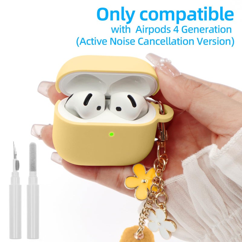 CASEFUN Compatible with AirPods 4 Case, Premium Soft Silicone Protective Case Cover for Apple AirPods 4th Generation with Cleaner Kit Keychain Accessories for Women Girls (Yellow, for AirPod 4 case) - Image 2