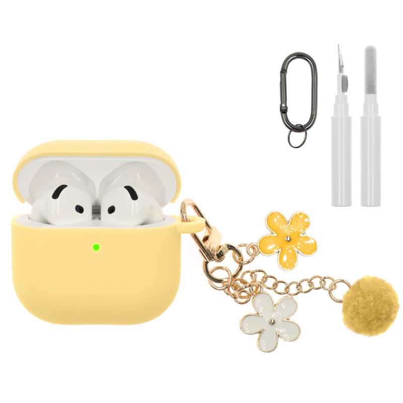 CASEFUN Compatible with AirPods 4 Case, Premium Soft Silicone Protective Case Cover for Apple AirPods 4th Generation with Cleaner Kit Keychain Accessories for Women Girls (Yellow, for AirPod 4 case) - Image 1