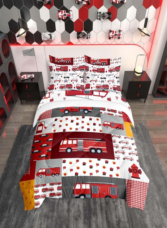 Yasida Full Size Kids Comforter 7 Pieces Fire Truck Bed Bedding with Sheets,Fire Truck Full Comforter Sets,Full Kids Bed Bidding in a Bag, Microfiber Kids Bedding for All Season - Image 2