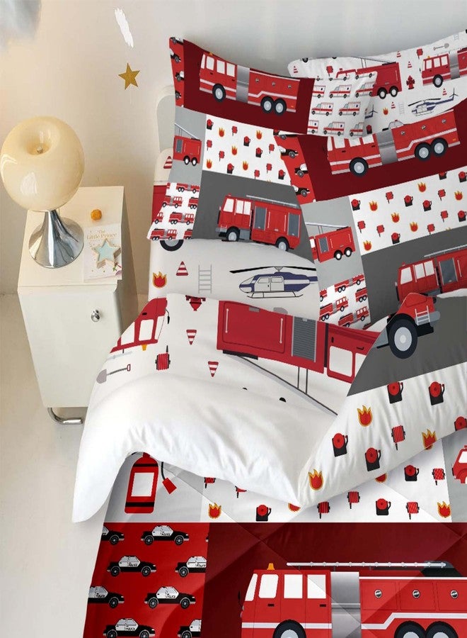 Yasida Full Size Kids Comforter 7 Pieces Fire Truck Bed Bedding with Sheets,Fire Truck Full Comforter Sets,Full Kids Bed Bidding in a Bag, Microfiber Kids Bedding for All Season - Image 3