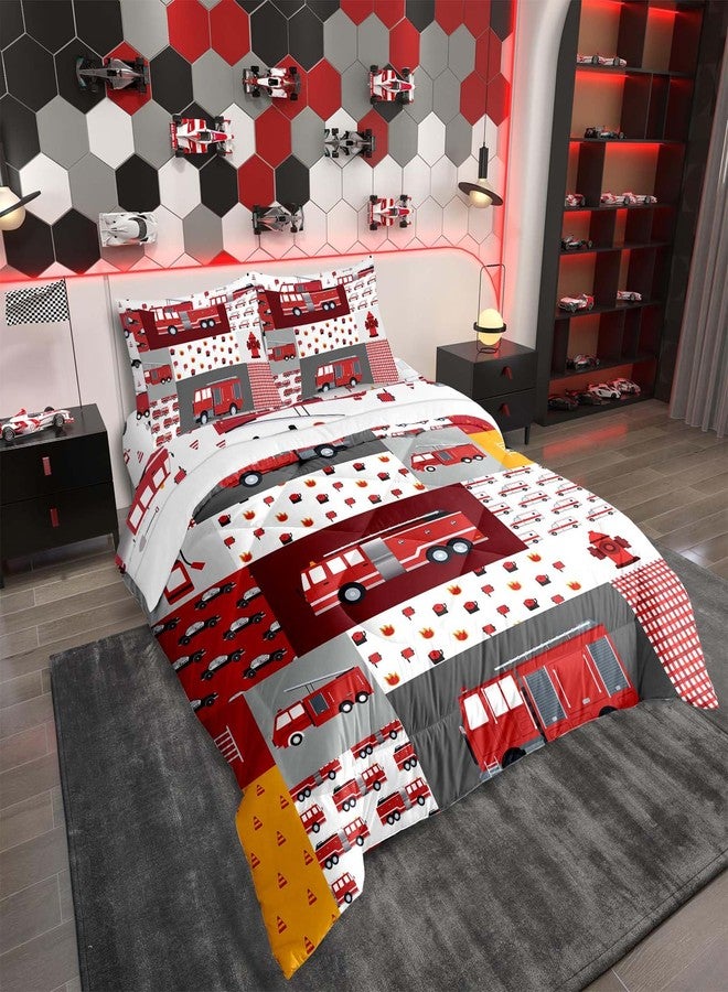 Yasida Full Size Kids Comforter 7 Pieces Fire Truck Bed Bedding with Sheets,Fire Truck Full Comforter Sets,Full Kids Bed Bidding in a Bag, Microfiber Kids Bedding for All Season - Image 4