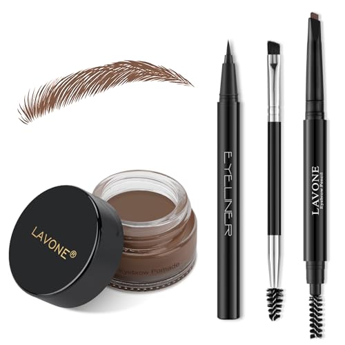 LAVONE Eyebrow Stamp Pencil Kit - Makeup Brow Stamp Trio with Waterproof Eyebrow Pencil, Eyeliner, Pomade, Dual-ended Brush - Brunette - Image 1