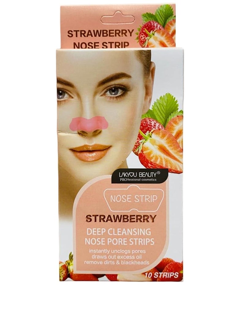Generic Blackhead Remover Nose Strips with Charcoal Witch Hazel For Instantly Removing Black Heads White Heads Painless for Men Women Deep Cleanses Unclogs Pores 10 PCS Strawberry  - Image 1