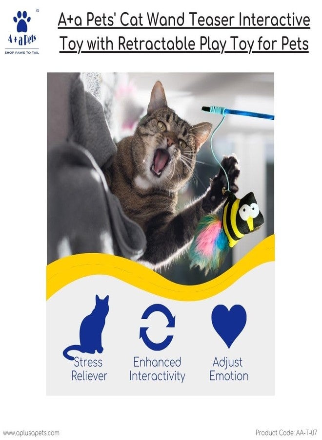 A+a Pets لعبة A+a Pets التفاعلية للقطط، عصا الإثارة مع ذيل من الريش، لعبة مناسبة للقطط والجراء والحيوانات الصغيرة (خطوط نيمو الصفراء) - Image 4