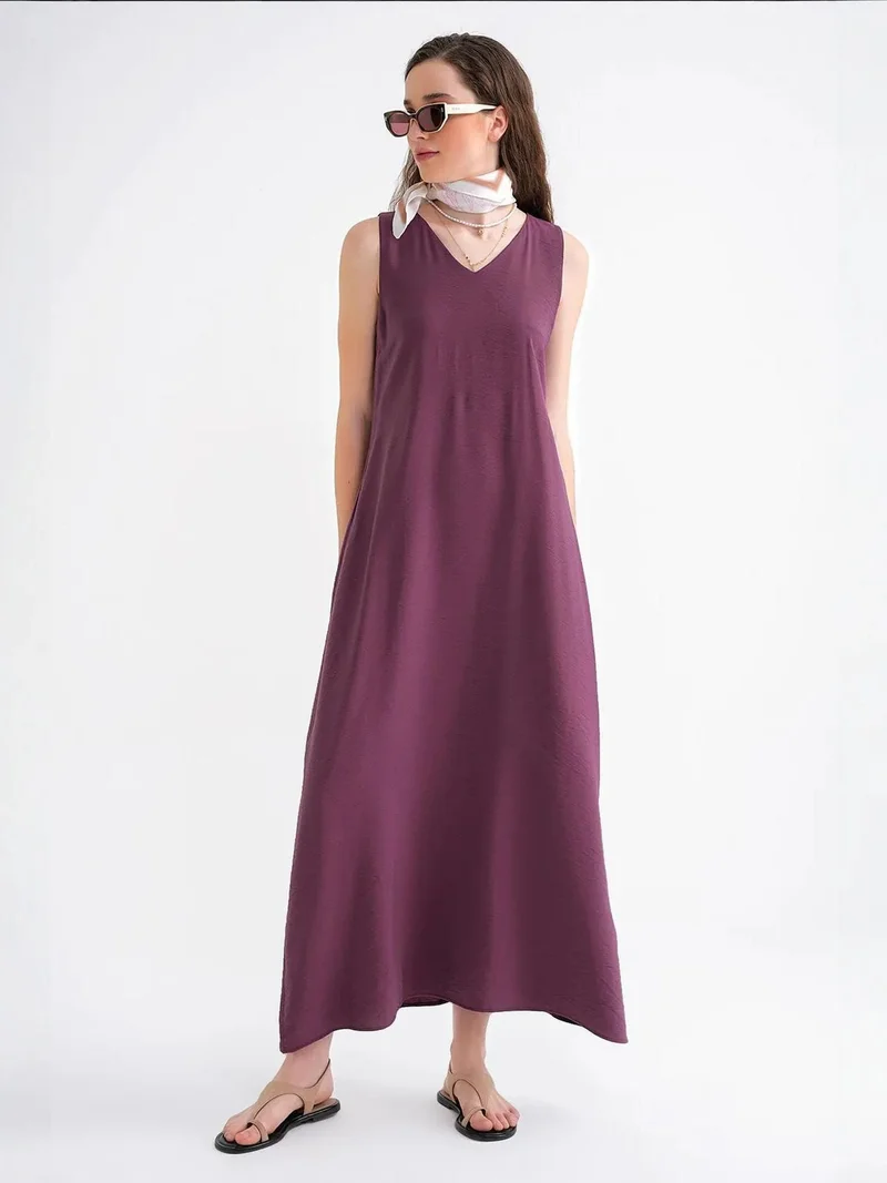 MixRay Burgundy Red Mixray V-Neck Sleeveless Maxi Dress with Pockets for Women | Best Price UAE