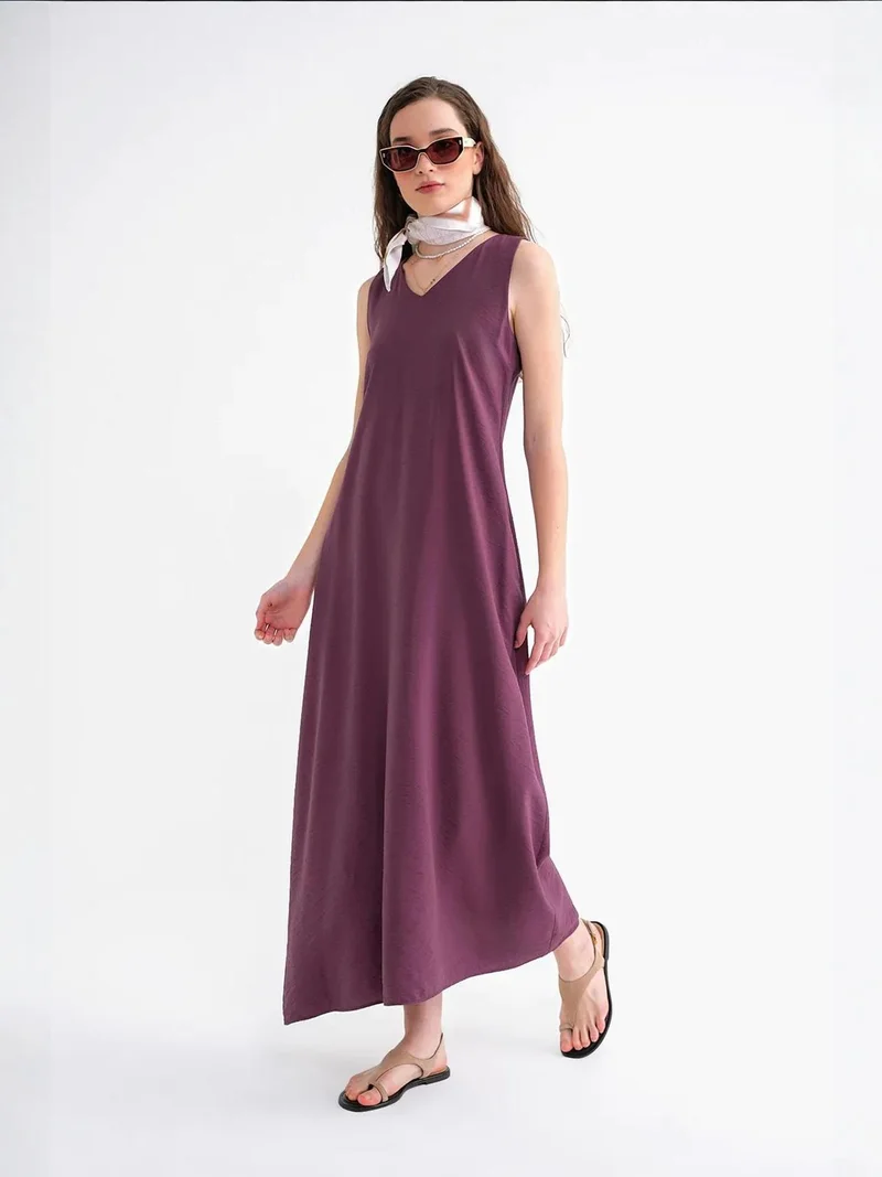 MixRay Burgundy Red Mixray V-Neck Sleeveless Maxi Dress with Pockets for Women | Best Price UAE