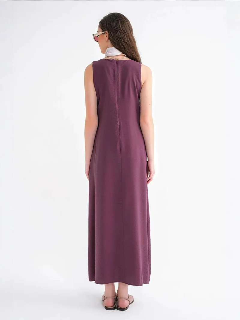 MixRay Burgundy Red Mixray V-Neck Sleeveless Maxi Dress with Pockets for Women | Best Price UAE