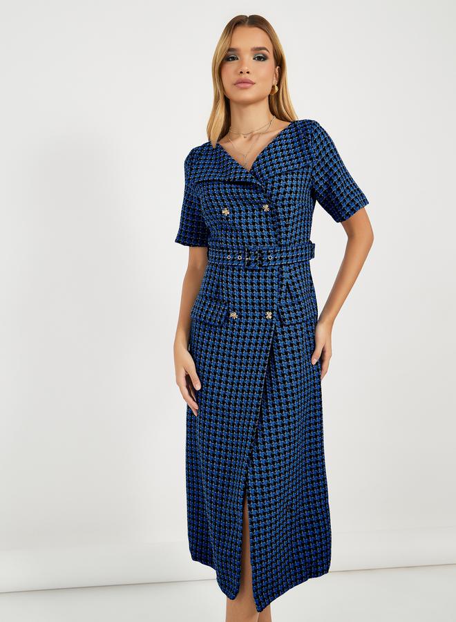 ستايلي فستان ميدي بطبعة مربعات وحزام خصر - Image 2