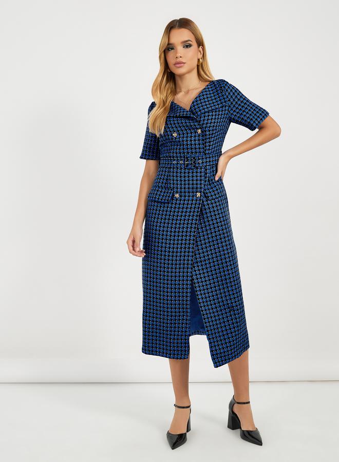 ستايلي فستان ميدي بطبعة مربعات وحزام خصر - Image 4