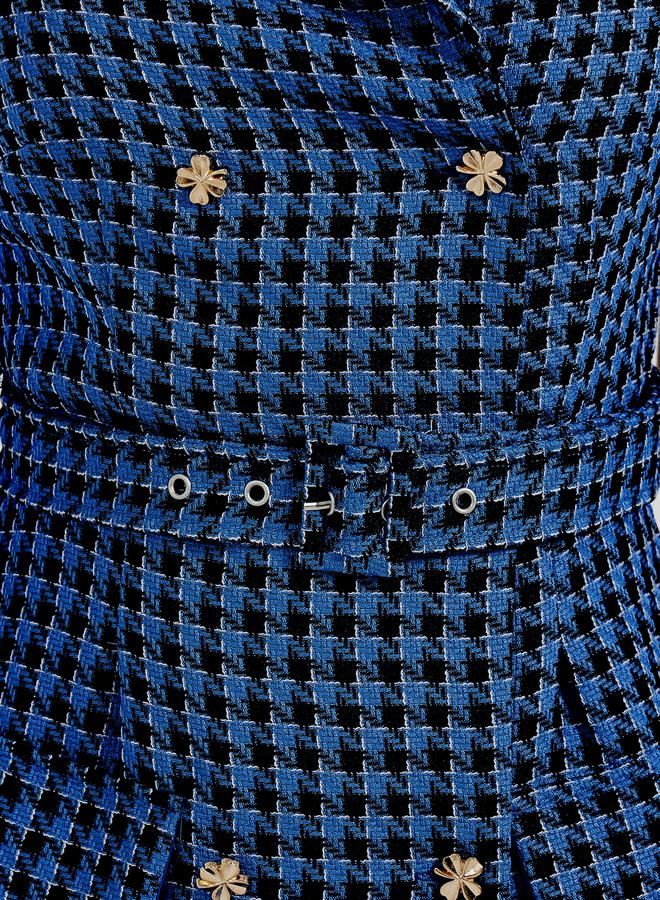 ستايلي فستان ميدي بطبعة مربعات وحزام خصر - Image 3