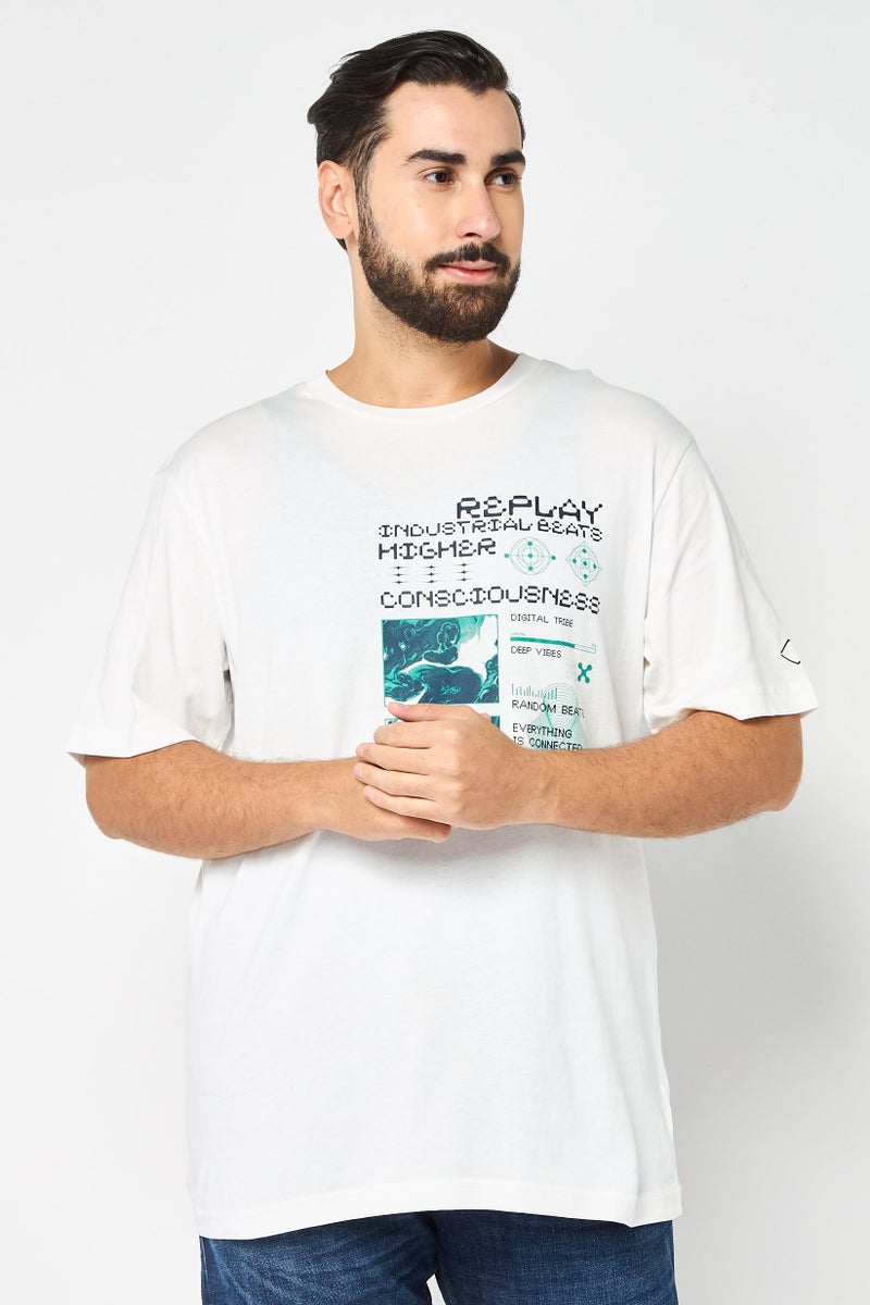 Replay Men Crew Neck Short Sleeves Graphic Print T-Shirt, White - Image 1