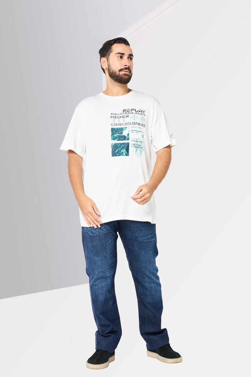 Replay Men Crew Neck Short Sleeves Graphic Print T-Shirt, White - Image 2