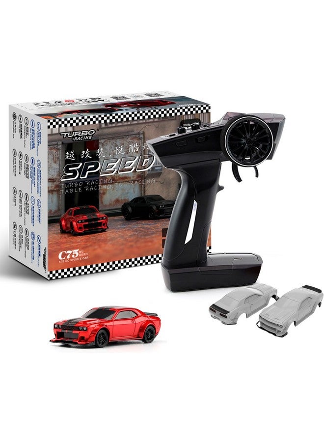 FLYCOLOR TurboRC 1:76 Mini Sports Car 4CH 2.4GHZ Remote Control Full Proportional RTR Kit with 2 Replaceable Body Shell(C75-Red) - Image 1