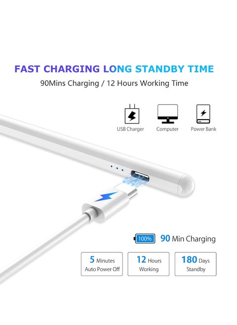 Dual Tips Replacement Stylus Pen with Palm Rejection Technology for Android Touch Screens with Palm Rejection Technology Compatible with Samsung/Huawei/Tablet/Mobile, White