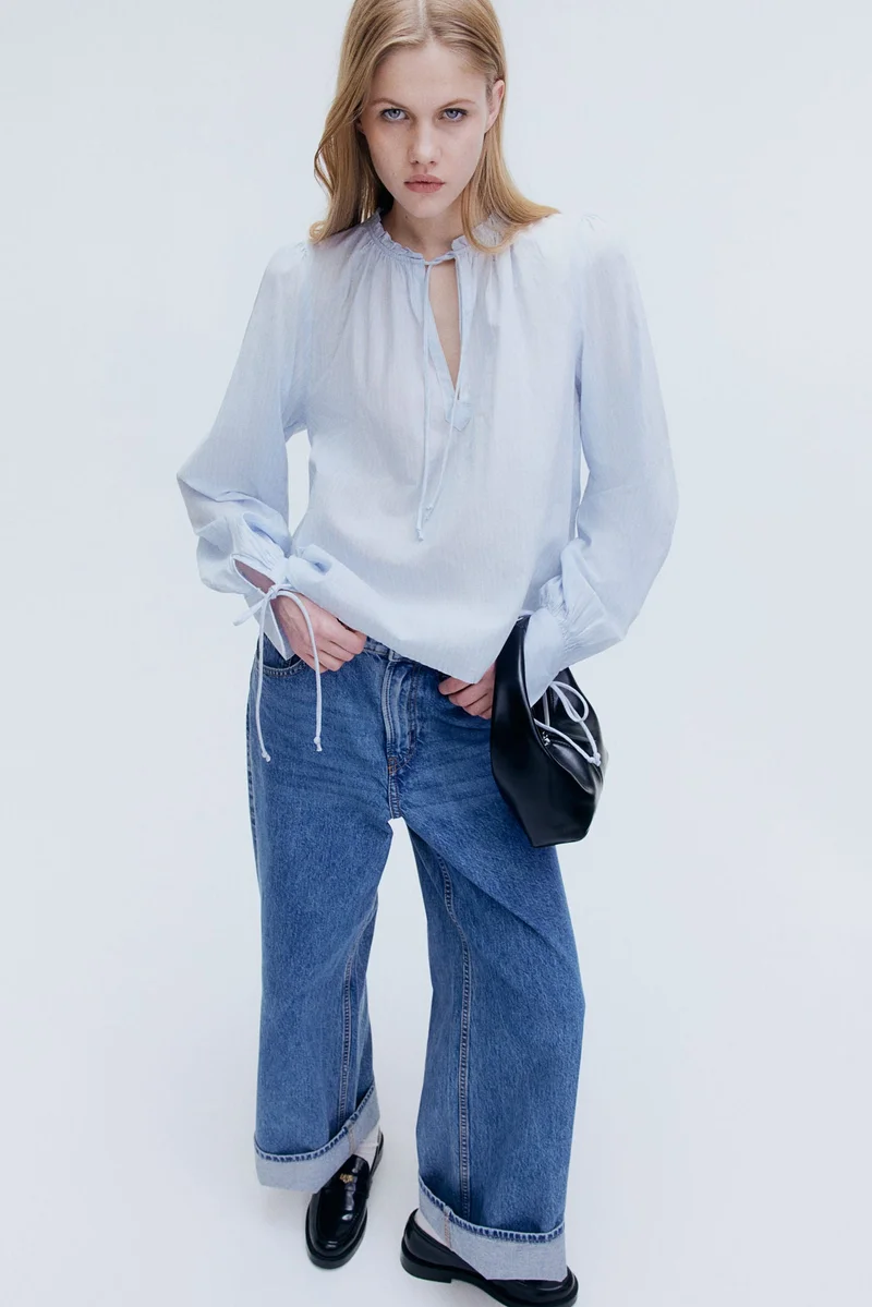 H&M Tie-Detail Cotton Blouse