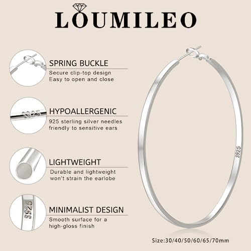 LOUMILEO أقراط هووب فضية كبيرة للنساء من لووميليو، أقراط هووب فضية خفيفة الوزن، أقراط هووب رفيعة للنساء - Image 5