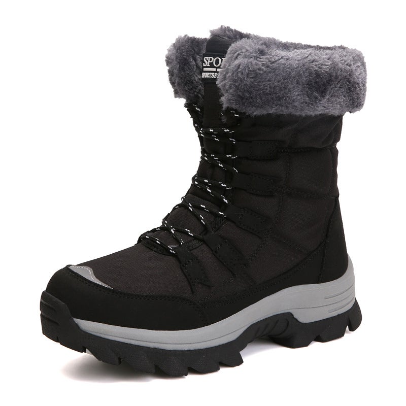 Cross-border Wholesale Winter Warm Snow Boots Womens fleece-lined Thickened Northeast Travel Cotton Boots Outdoor Mountaineering Boots Ski Boots Black