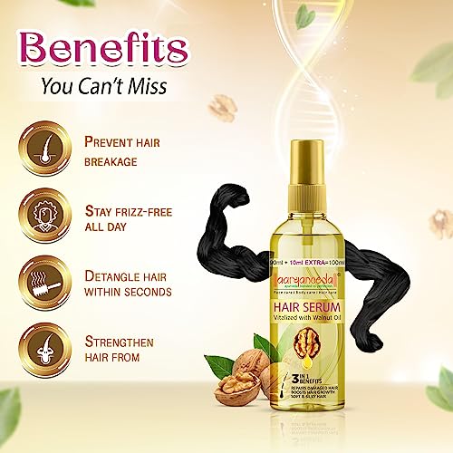 Aryanveda Hair Serum Vitalized with Walnut Oil - Serum for Hair Growth and Straightening, 45 mL (Pack of 5) - Image 3