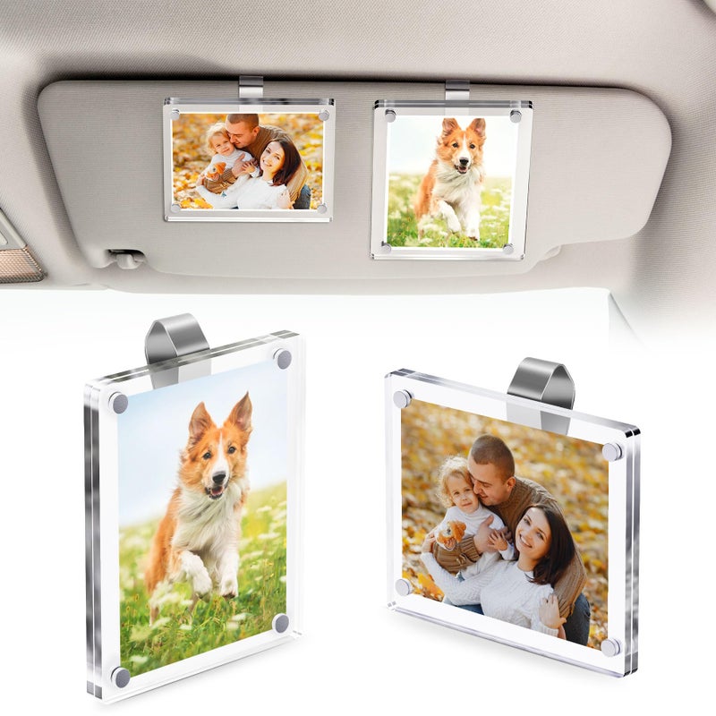 SiLiANK 2Pcs Car Visor Photo Clip 3x 35 Magnetic Square Picture Frame for Car Sun Visor Clear Acrylic Display for Family or Pet Photos Easy ClipOn Photo Holder for Car Interior Auto Accessories Gift for Drivers Mothers DayFathers Day - Image 3