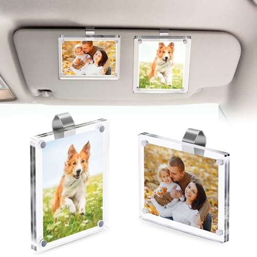 SiLiANK 2Pcs Car Visor Photo Clip 3x 35 Magnetic Square Picture Frame for Car Sun Visor Clear Acrylic Display for Family or Pet Photos Easy ClipOn Photo Holder for Car Interior Auto Accessories Gift for Drivers Mothers DayFathers Day - Image 1