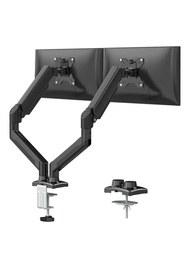 ELTRAZONE Dual Monitor Mount Stand, Adjustable Monitor Stand, Articulating Gas Spring Monitor Arm, Monitor Desk Mount with Clamp and Grommet Base - Fits 13 to 32 Inch Computer Monitors - Image 1