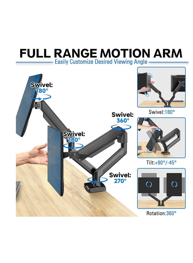 ELTRAZONE Dual Monitor Mount Stand, Adjustable Monitor Stand, Articulating Gas Spring Monitor Arm, Monitor Desk Mount with Clamp and Grommet Base - Fits 13 to 32 Inch Computer Monitors - Image 3