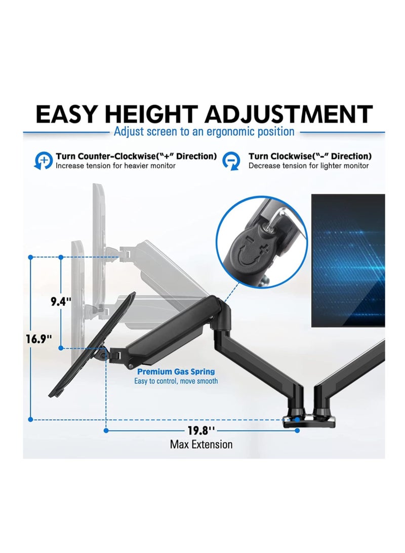 ELTRAZONE Dual Monitor Mount Stand, Adjustable Monitor Stand, Articulating Gas Spring Monitor Arm, Monitor Desk Mount with Clamp and Grommet Base - Fits 13 to 32 Inch Computer Monitors - Image 5