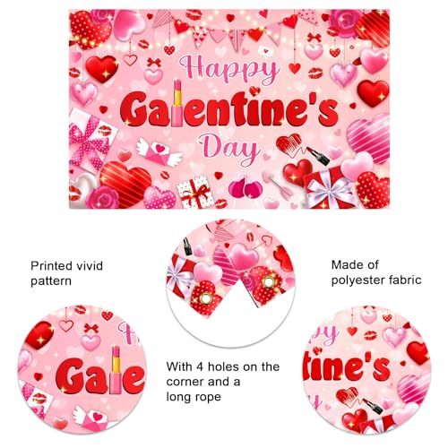 Mocsicka Happy Galentine's Day Banner Backdrop Galentines Day Decorations Backdrop Red Pink Hearts Galentine Girls Party Decor Background Galentine's Day Party Decorations 70.8 x 43.3 Inch - Image 4