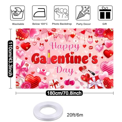 Mocsicka Happy Galentine's Day Banner Backdrop Galentines Day Decorations Backdrop Red Pink Hearts Galentine Girls Party Decor Background Galentine's Day Party Decorations 70.8 x 43.3 Inch - Image 5