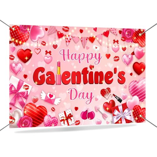 Mocsicka Happy Galentine's Day Banner Backdrop Galentines Day Decorations Backdrop Red Pink Hearts Galentine Girls Party Decor Background Galentine's Day Party Decorations 70.8 x 43.3 Inch - Image 1