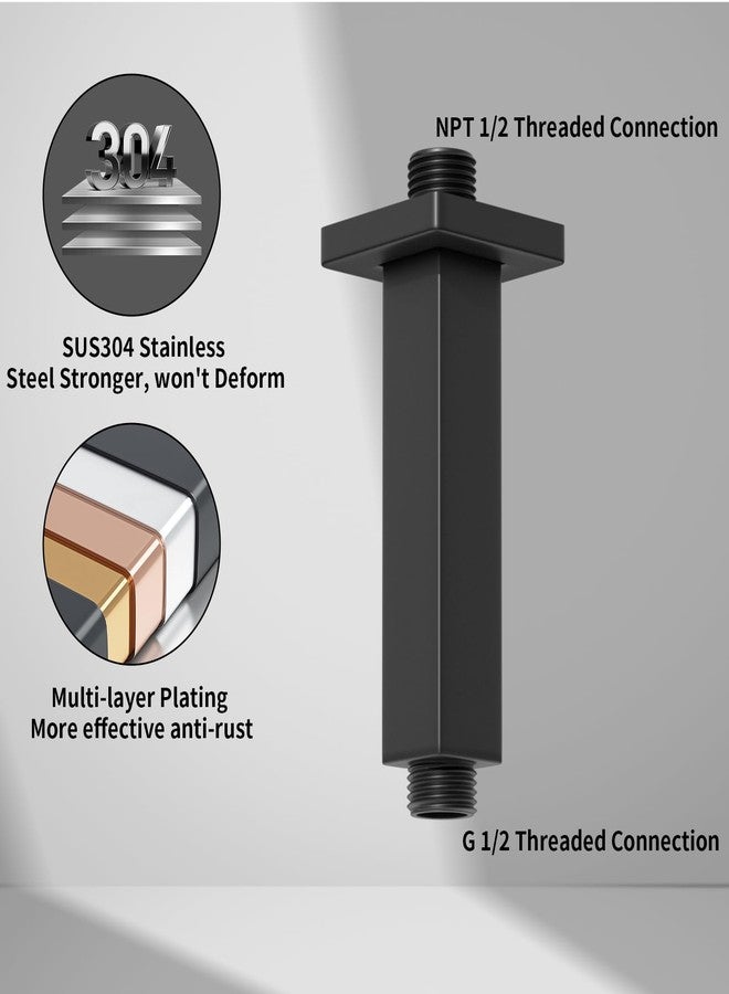 KATAIS Matte Black Shower Arm with Flange Square Stainless Steel Ceiling Mounted Shower Extension Arm Pipe for Rainfall Shower Head, 4 inch - Image 3