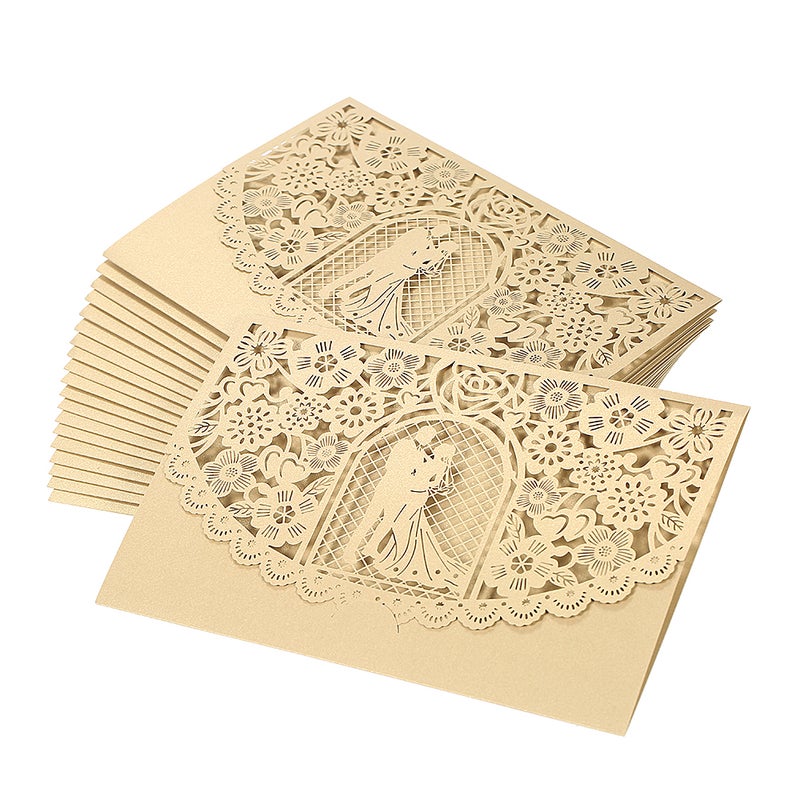 20pcs/set Wedding Invitation Card Cover Pearl Paper Cut Bridal Bridegroom Pattern Invitation Cards Wedding Anniversary Supplies--Gold - Image 1