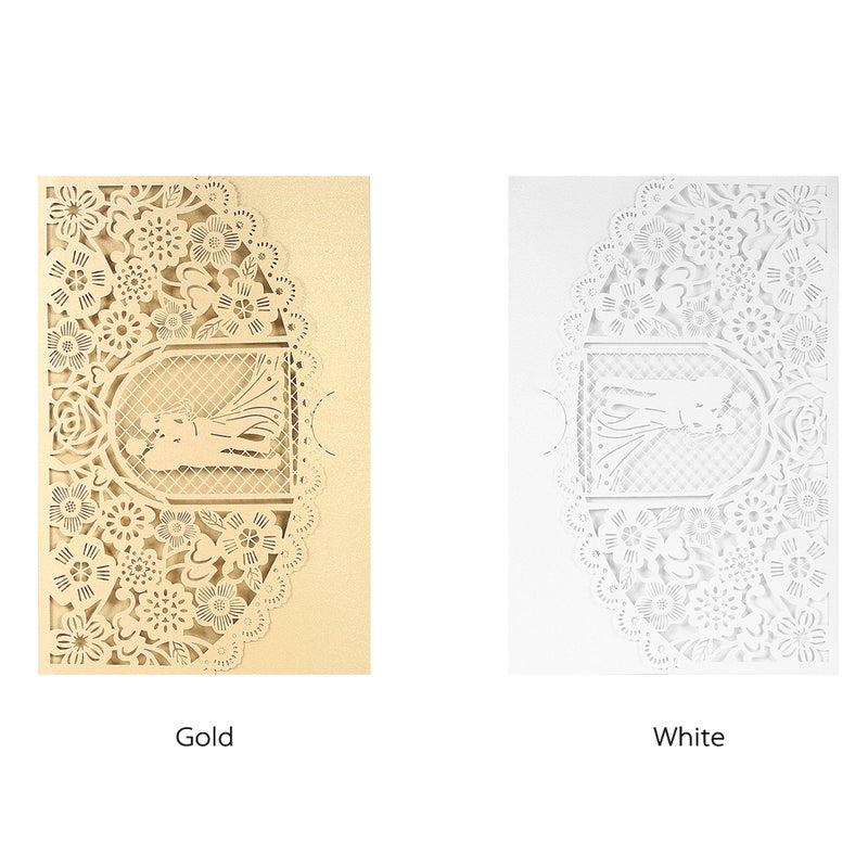 20pcs/set Wedding Invitation Card Cover Pearl Paper Cut Bridal Bridegroom Pattern Invitation Cards Wedding Anniversary Supplies--Gold - Image 3