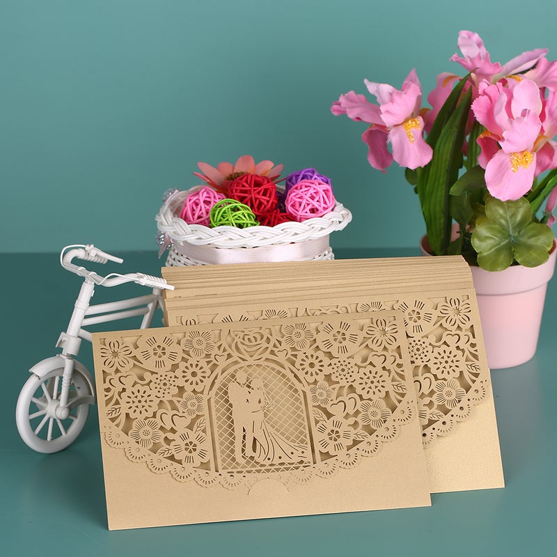 20pcs/set Wedding Invitation Card Cover Pearl Paper Cut Bridal Bridegroom Pattern Invitation Cards Wedding Anniversary Supplies--Gold - Image 5