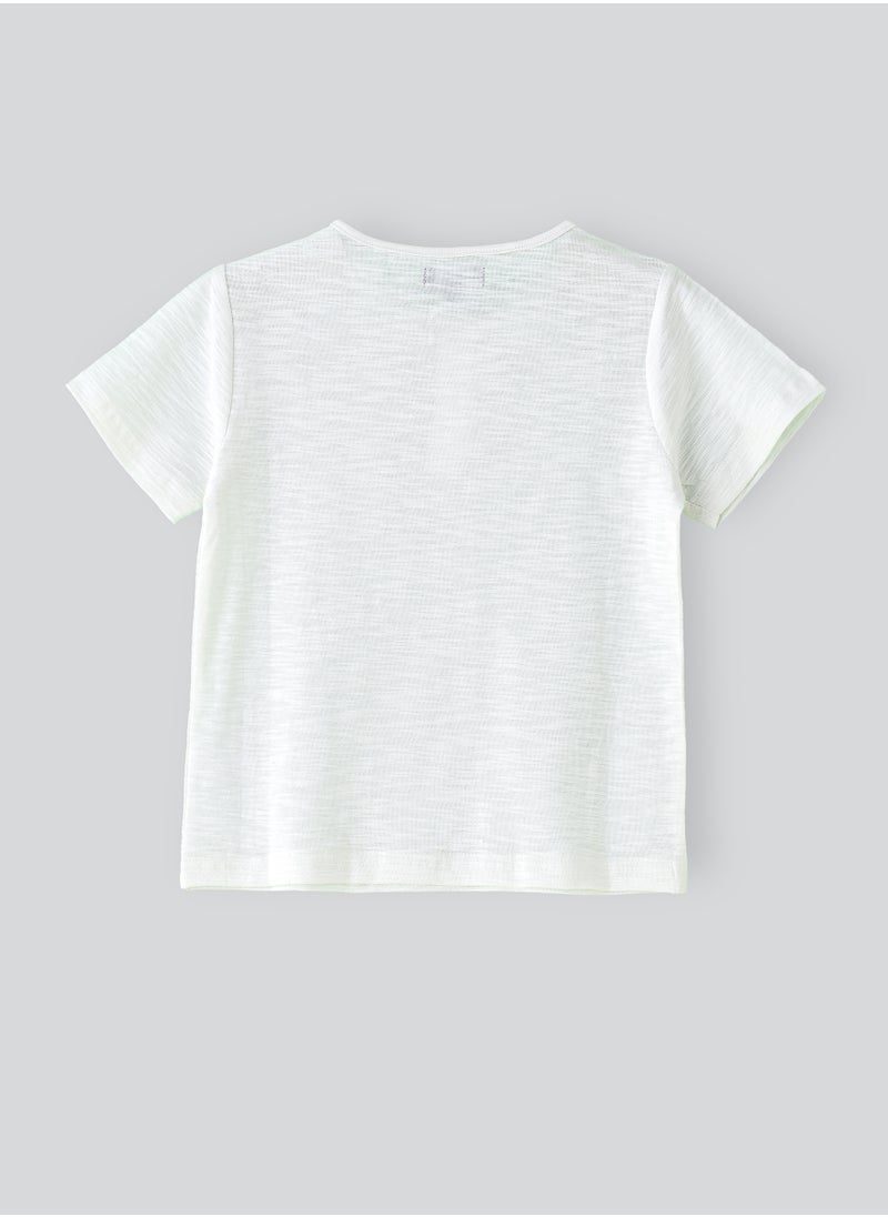 JAM Boys' White Slub Cotton Henley T-Shirt with Striped Pocket  - Image 2