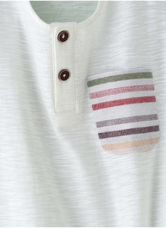 JAM Boys' White Slub Cotton Henley T-Shirt with Striped Pocket  - Image 3