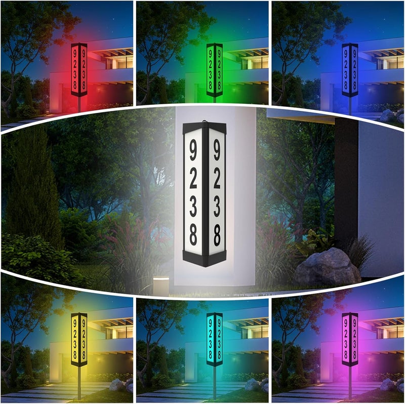 IVWVI 3 Side Solar Address Plaque, Lighted House Numbers for Outside, Waterproof RGBW Color Changing Remote Control, Led Illuminated Solar Address Sign with Stakes for Garden Street Home Yard - Image 3