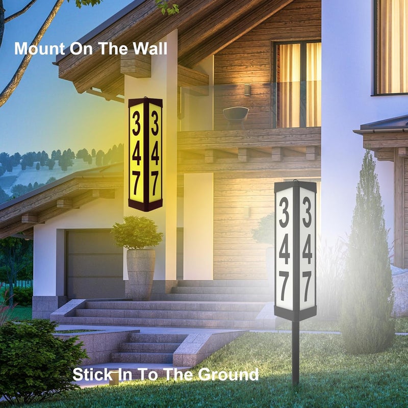 IVWVI 3 Side Solar Address Plaque, Lighted House Numbers for Outside, Waterproof RGBW Color Changing Remote Control, Led Illuminated Solar Address Sign with Stakes for Garden Street Home Yard - Image 2