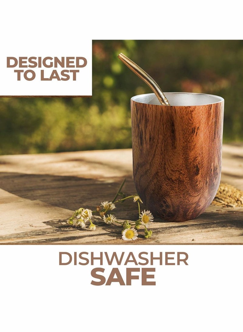 Y&D Yerba Mate Tea Cup Set, Includes Bombilla Straw, Lid and Cleaning Brush, Stainless Steel Double-Walled for Loose Leaf Drinking, Easy to Clean, Natural Brown, 12 Ounces  - Image 5