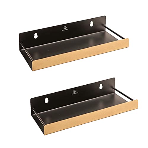 DECOWORLD || Metal Designer Bathroom Shelf || Wall Mount Bathroom Rack || Classic Pattern (Gold - Pack of 2) - Image 1