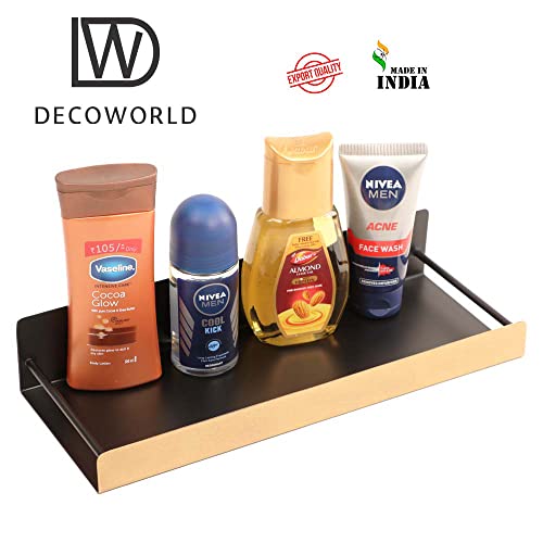 DECOWORLD || Metal Designer Bathroom Shelf || Wall Mount Bathroom Rack || Classic Pattern (Gold - Pack of 2) - Image 3