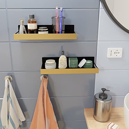 DECOWORLD || Metal Designer Bathroom Shelf || Wall Mount Bathroom Rack || Classic Pattern (Gold - Pack of 2) - Image 2