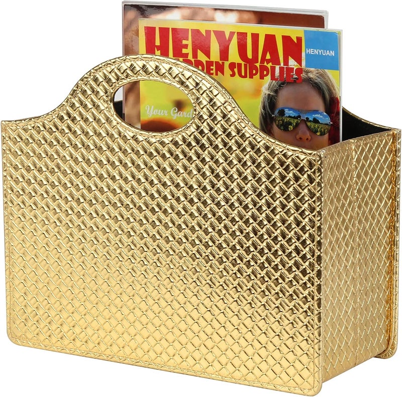 HofferRuffer Magazine Basket Holder, Foldable Magazine Rack, Document File Holder Organizer, File Folder, Newspaper Storage Bin Organizer for Home or Office (Gold) - Image 1